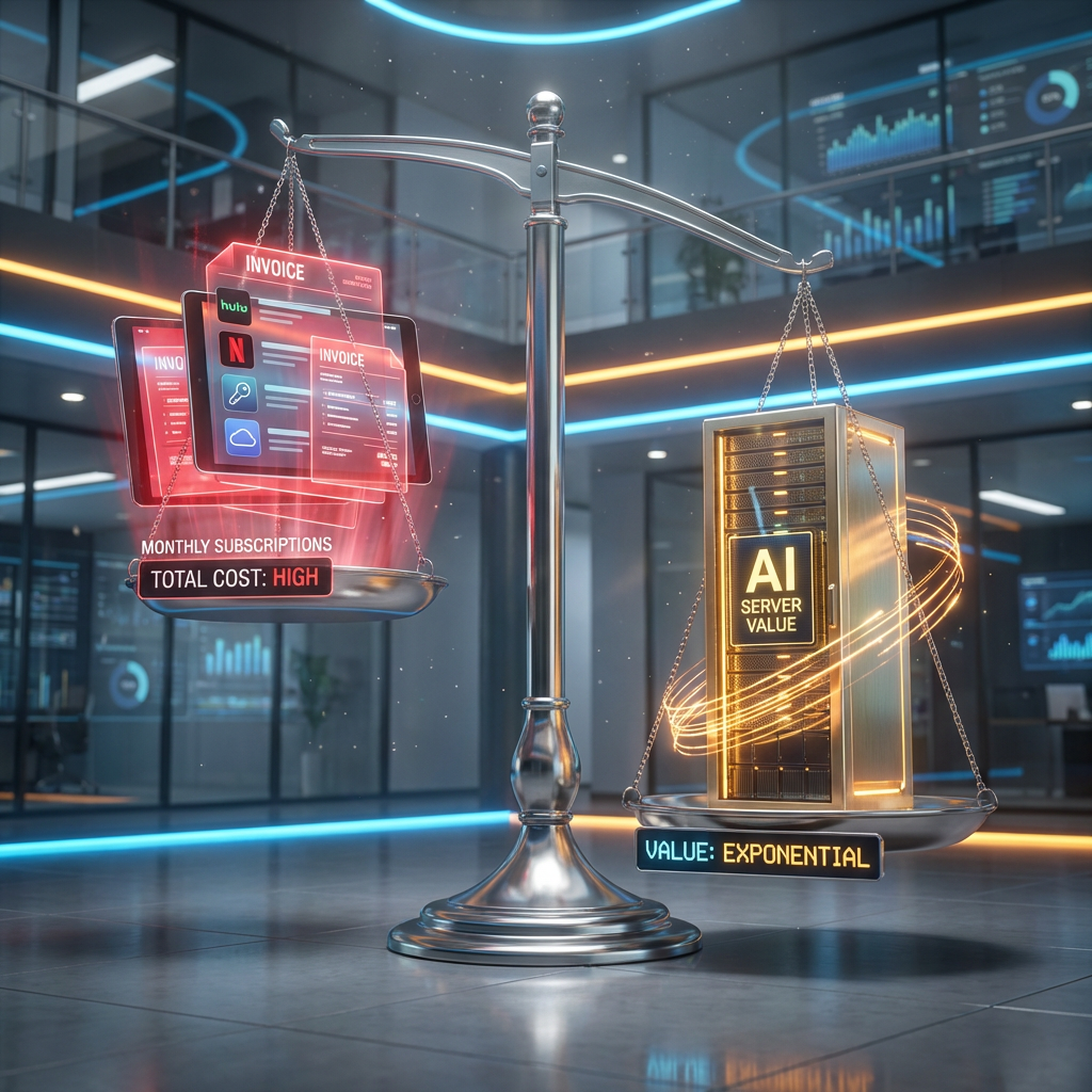 Escudo digital luminoso protegiendo una red local de infraestructuras externas, representando la soberanía tecnológica y la independencia de Towin-IA frente a nubes extranjeras.