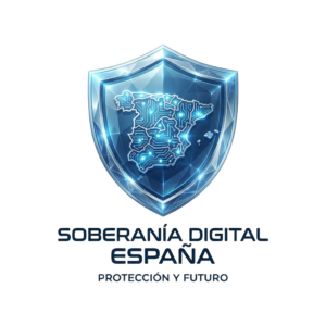 Escudo tecnológico cristalino protegiendo el mapa de la Península Ibérica con redes digitales, representando la soberanía digital y la protección de datos de Towin-IA.