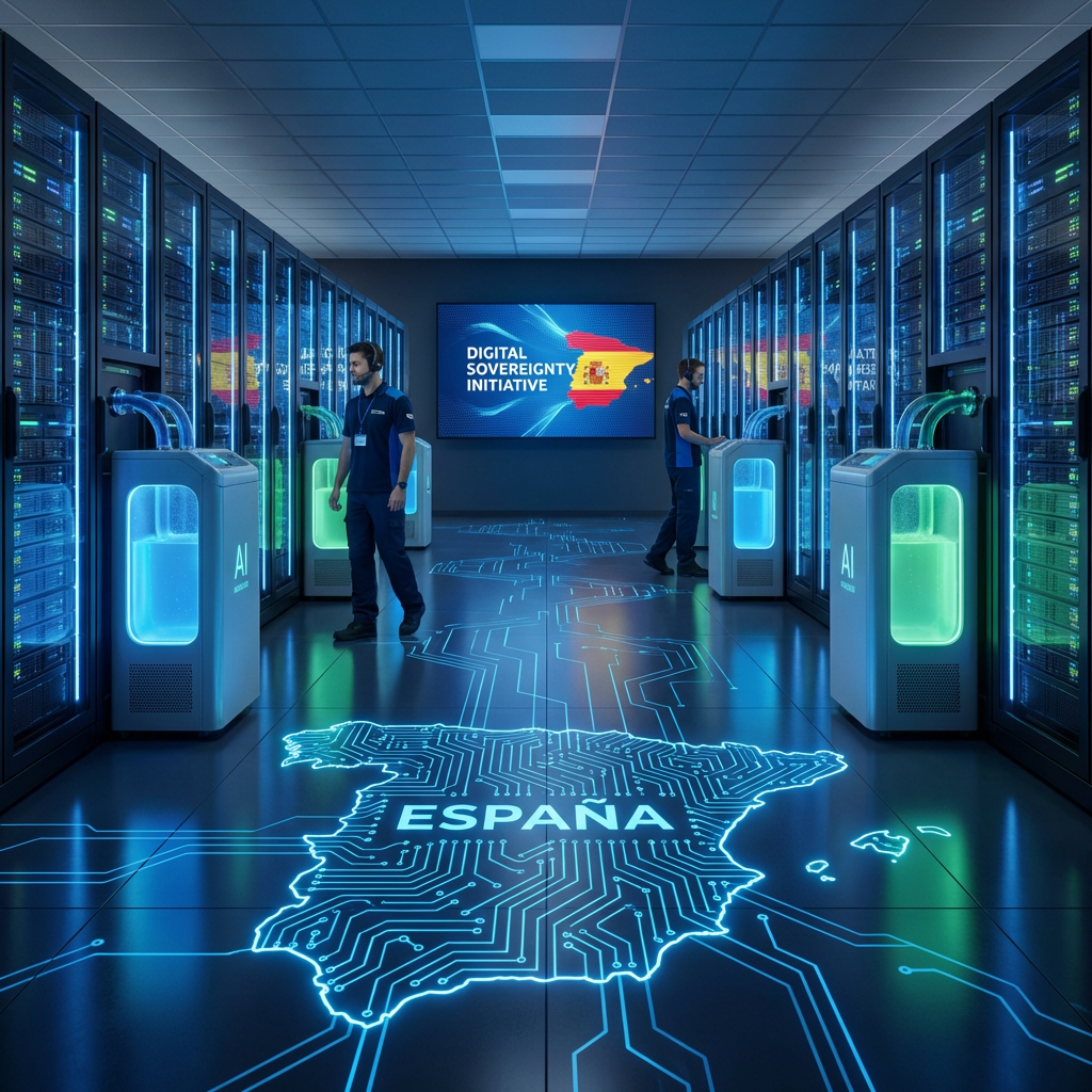 Escudo digital luminoso protegiendo una red local de infraestructuras externas, representando la soberanía tecnológica y la independencia de Towin-IA frente a nubes extranjeras.