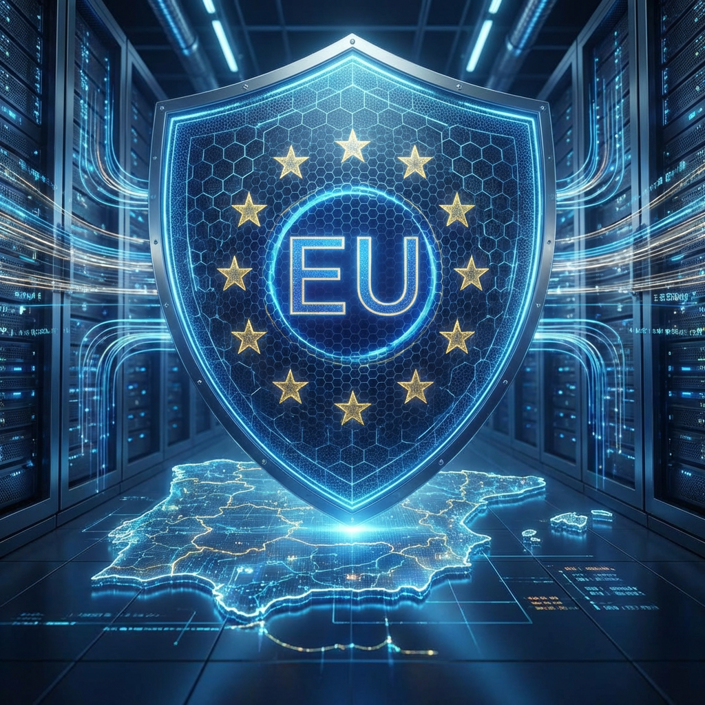 Equipo de expertos técnicos colaborando en un entorno de innovación con pantallas holográficas, simbolizando la formación de talento y el crecimiento tecnológico en Zamora.