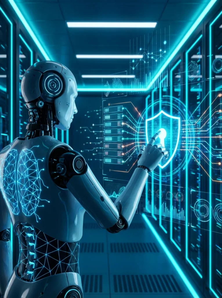 Robot inteligente gestionando documentación y controles de ciberseguridad automatizados para el cumplimiento de la Directiva NIS2 con LEZO